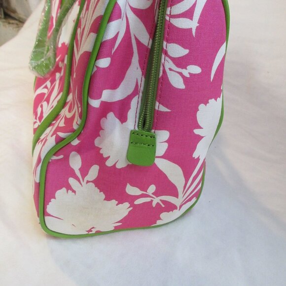 PUTU BY J MACLEAR PINK WHITE FLORAL & GREEN STAPS & LINING BAG~ - Picture 6 of 12